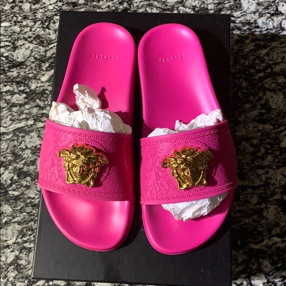 hot pink versace slides